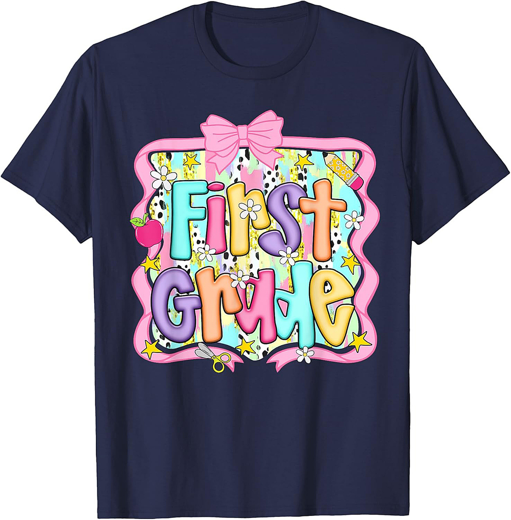Preppy First Grade Back To School 1st Grade Teacher Girl Boy T-Shirt