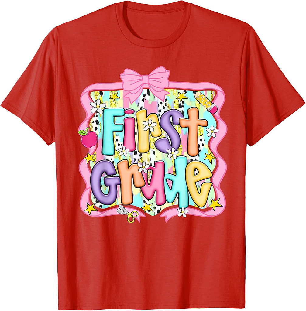 Preppy First Grade Back To School 1st Grade Teacher Girl Boy T-Shirt