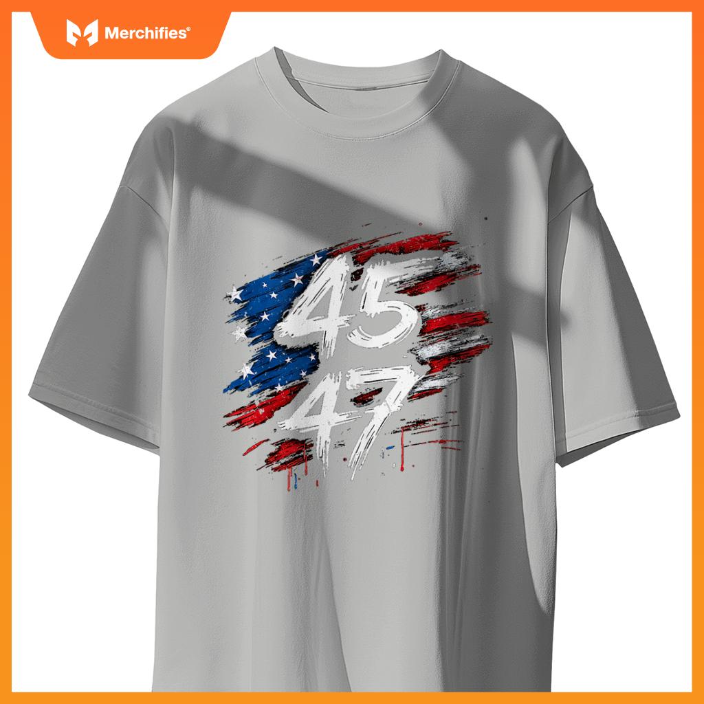 Proud MAGA USA Flag Patriotic American 45 47 Trump Graffiti T-Shirt