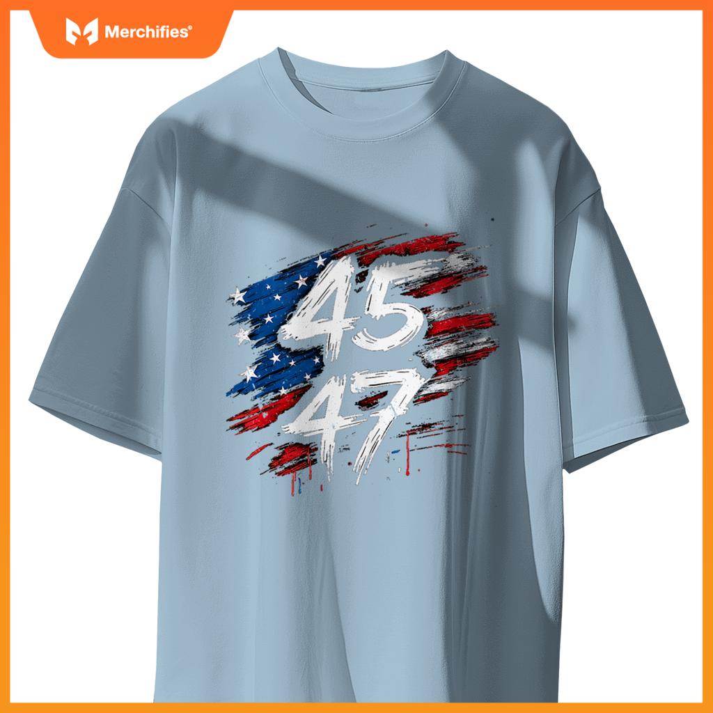 Proud MAGA USA Flag Patriotic American 45 47 Trump Graffiti T-Shirt