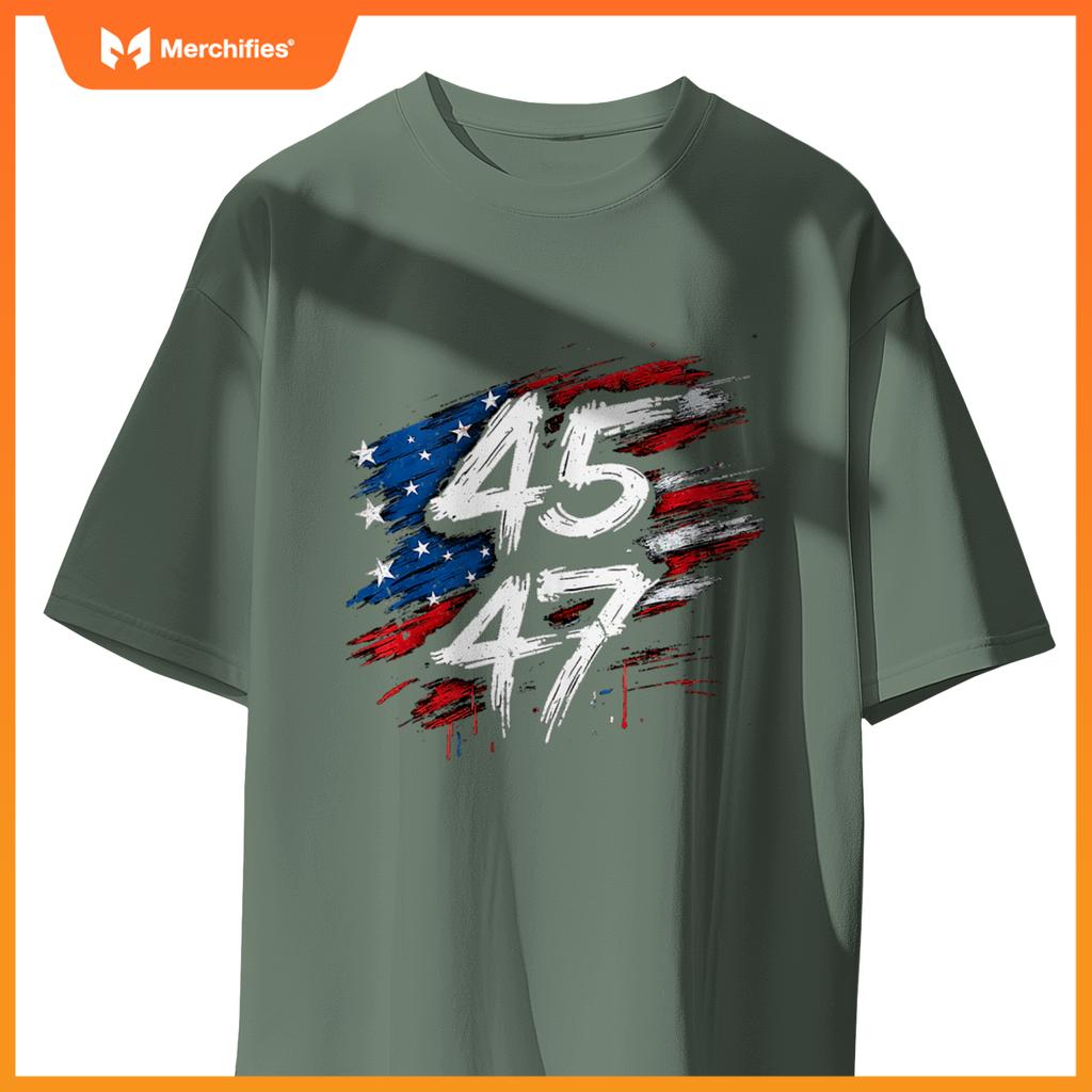 Proud MAGA USA Flag Patriotic American 45 47 Trump Graffiti T-Shirt
