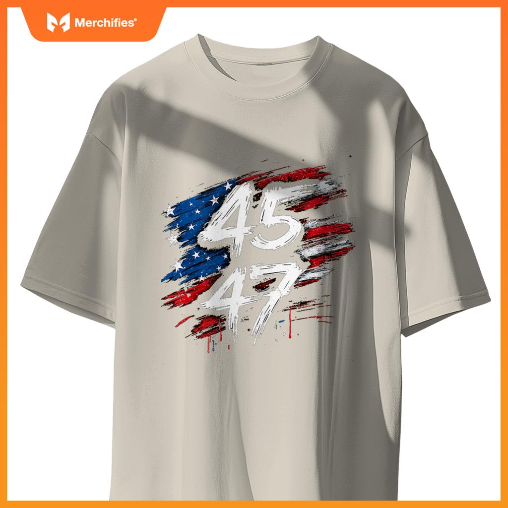 Proud MAGA USA Flag Patriotic American 45 47 Trump Graffiti T-Shirt