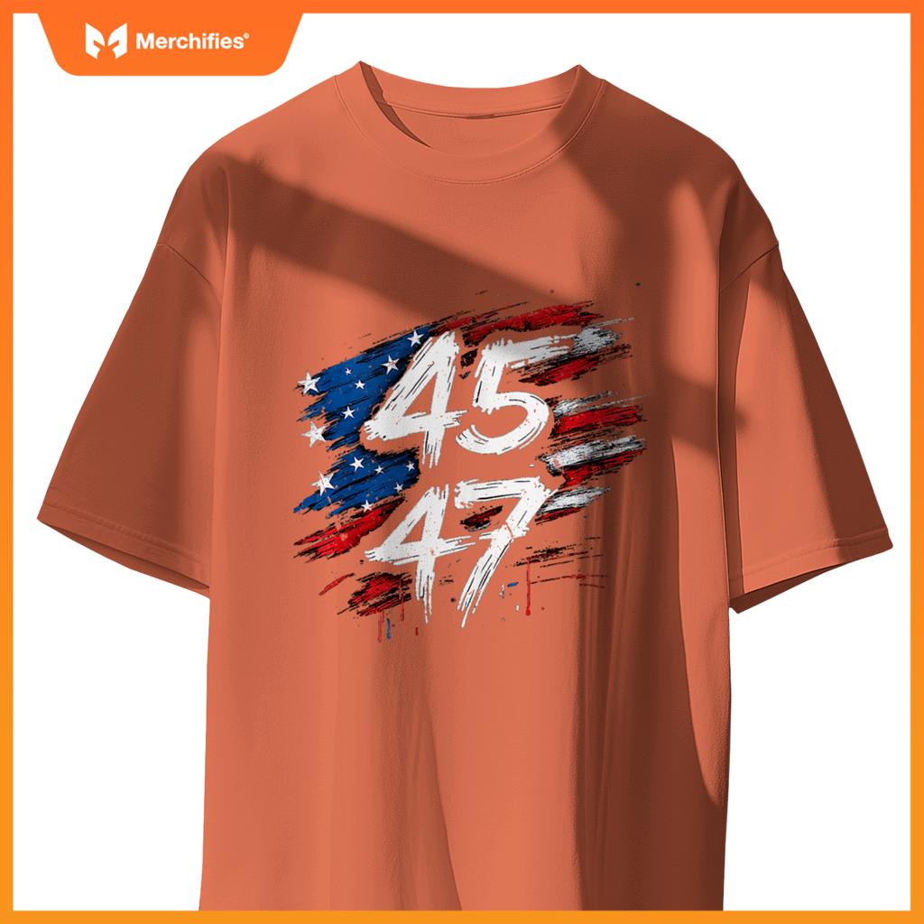 Proud MAGA USA Flag Patriotic American 45 47 Trump Graffiti T-Shirt