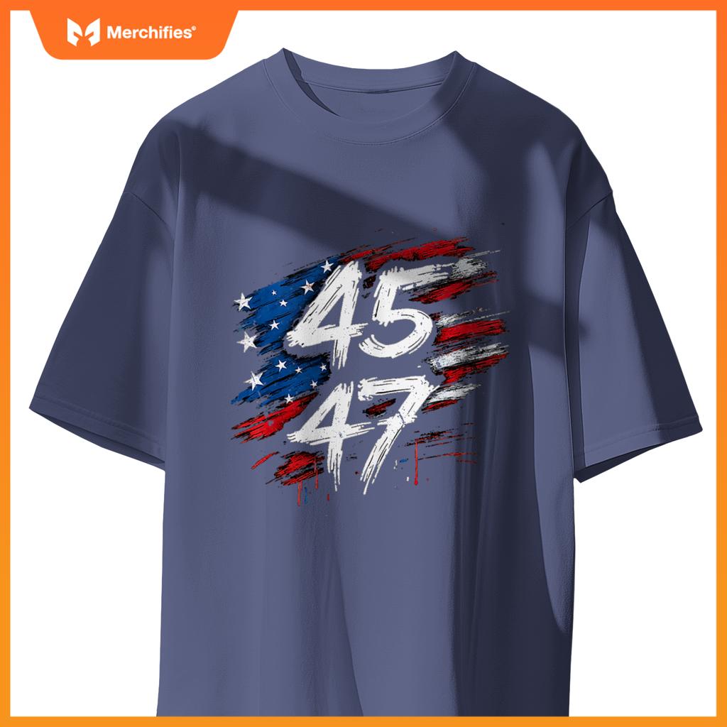 Proud MAGA USA Flag Patriotic American 45 47 Trump Graffiti T-Shirt