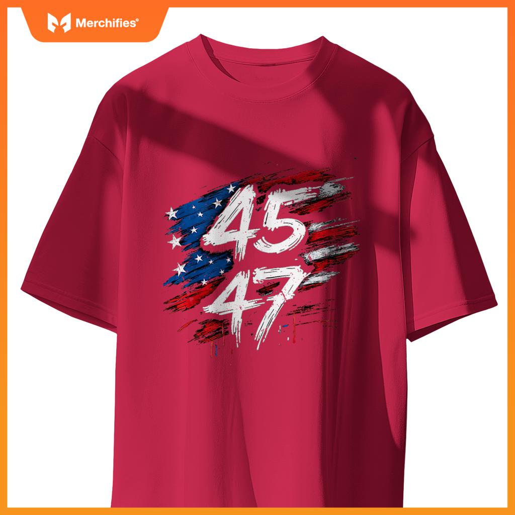 Proud MAGA USA Flag Patriotic American 45 47 Trump Graffiti T-Shirt