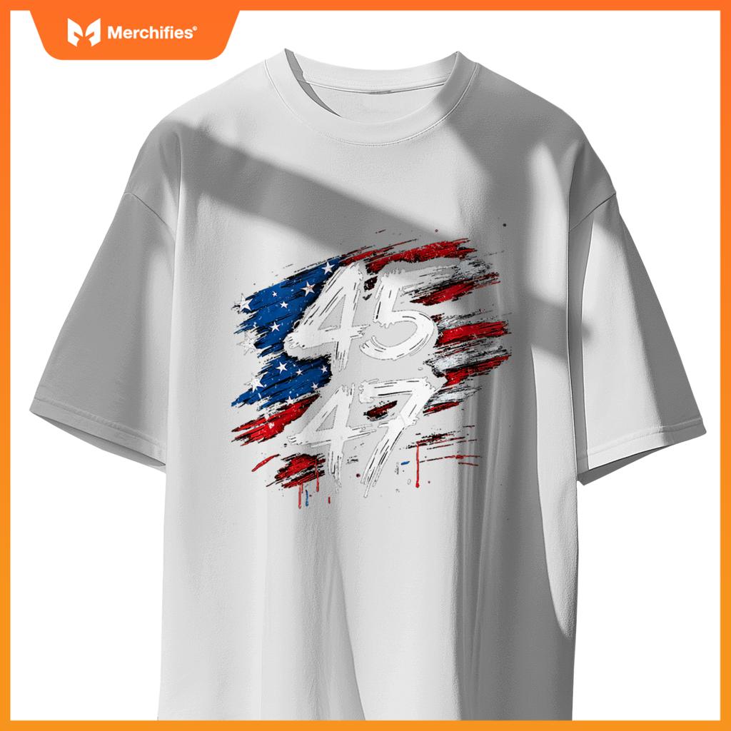 Proud MAGA USA Flag Patriotic American 45 47 Trump Graffiti T-Shirt