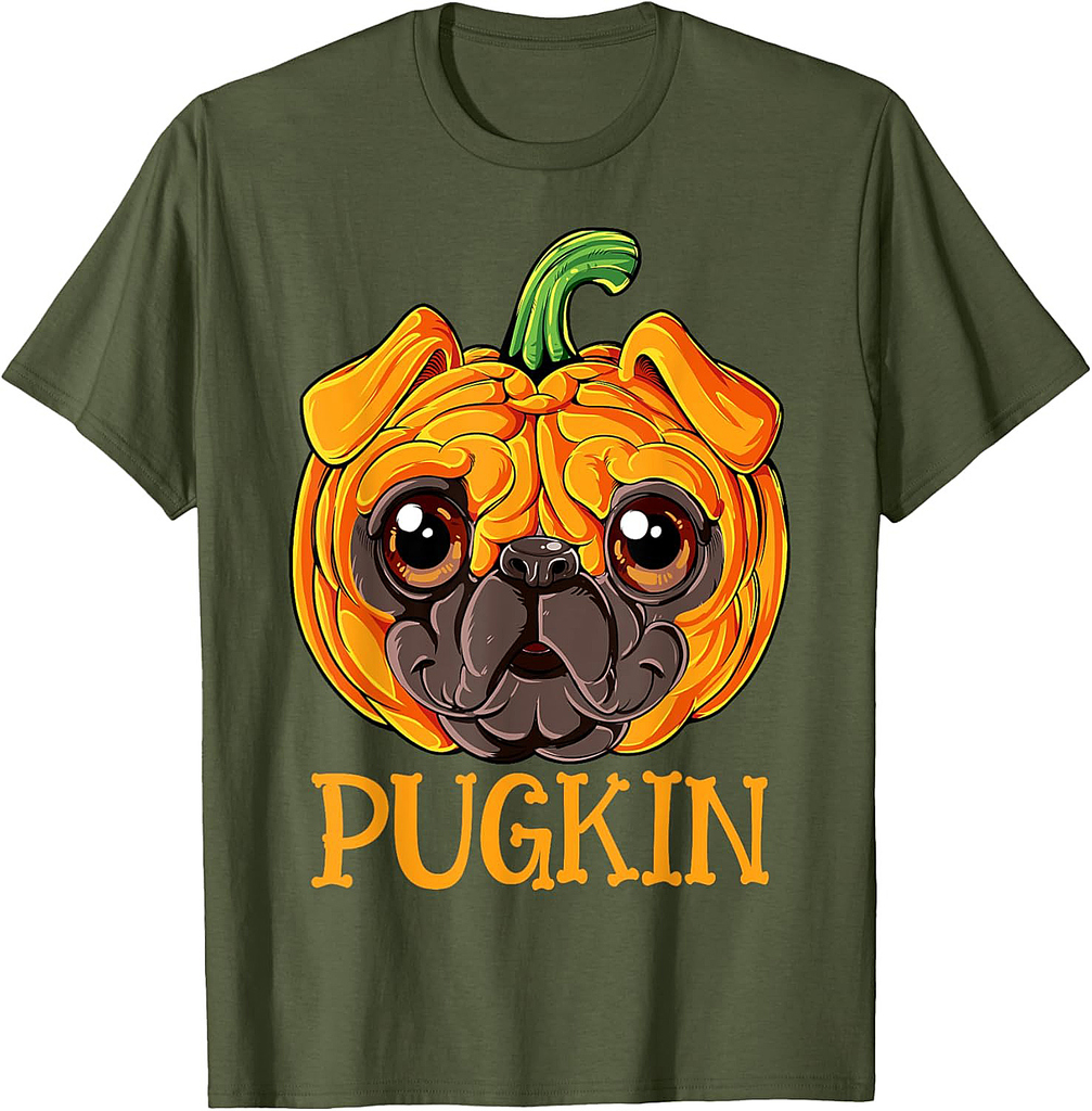 Pugkin Pug Pumpkin Halloween Thanksgiving Men Women Dog T-Shirt