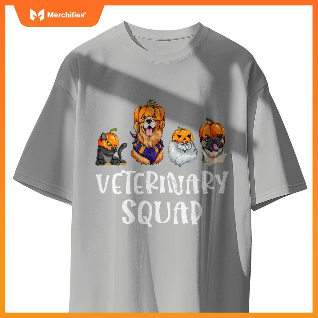 Pumpkin Cats and Dogs Fall Season Outfit Halloween Vet Squad T-Shirt