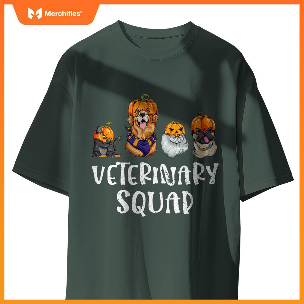 Pumpkin Cats and Dogs Fall Season Outfit Halloween Vet Squad T-Shirt