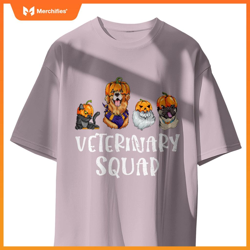Pumpkin Cats and Dogs Fall Season Outfit Halloween Vet Squad T-Shirt