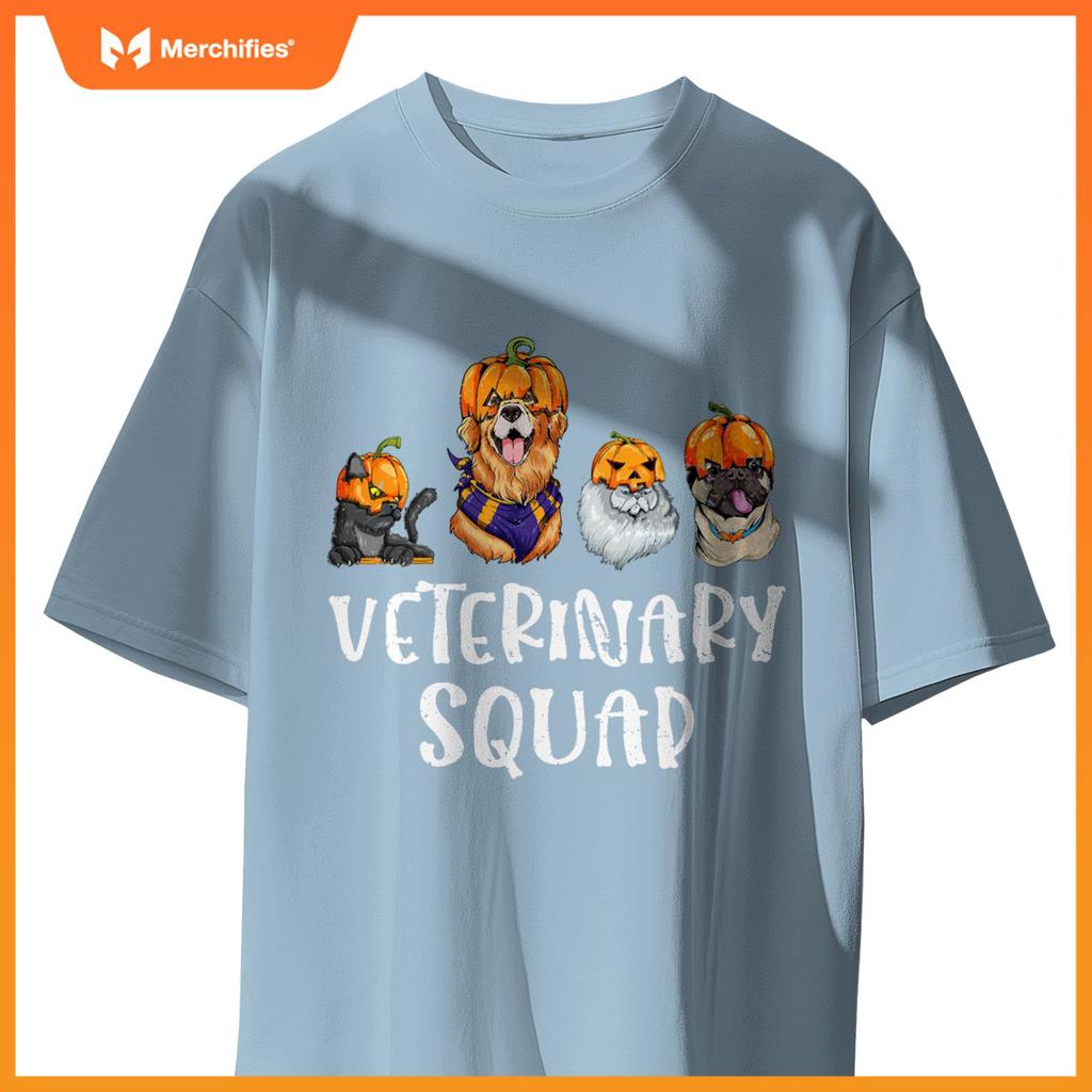 Pumpkin Cats and Dogs Fall Season Outfit Halloween Vet Squad T-Shirt