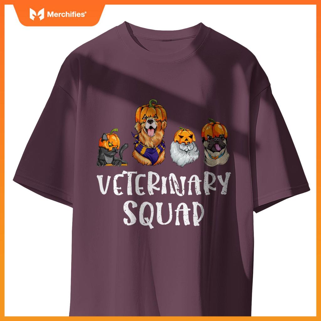 Pumpkin Cats and Dogs Fall Season Outfit Halloween Vet Squad T-Shirt