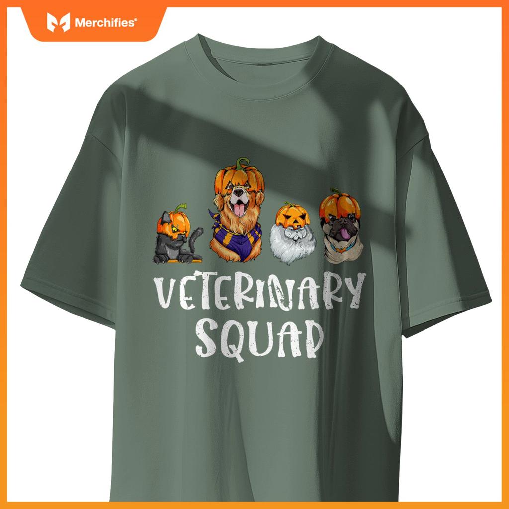 Pumpkin Cats and Dogs Fall Season Outfit Halloween Vet Squad T-Shirt