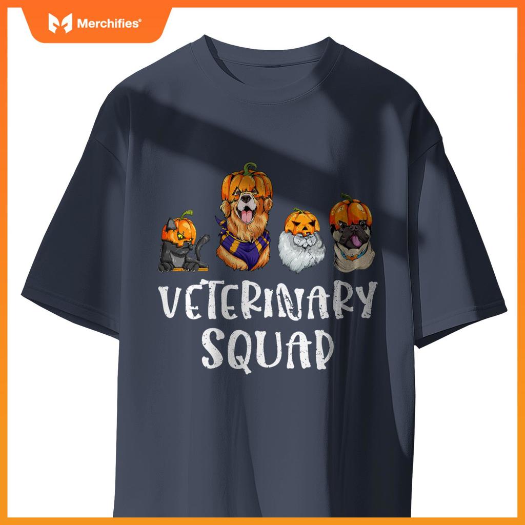 Pumpkin Cats and Dogs Fall Season Outfit Halloween Vet Squad T-Shirt