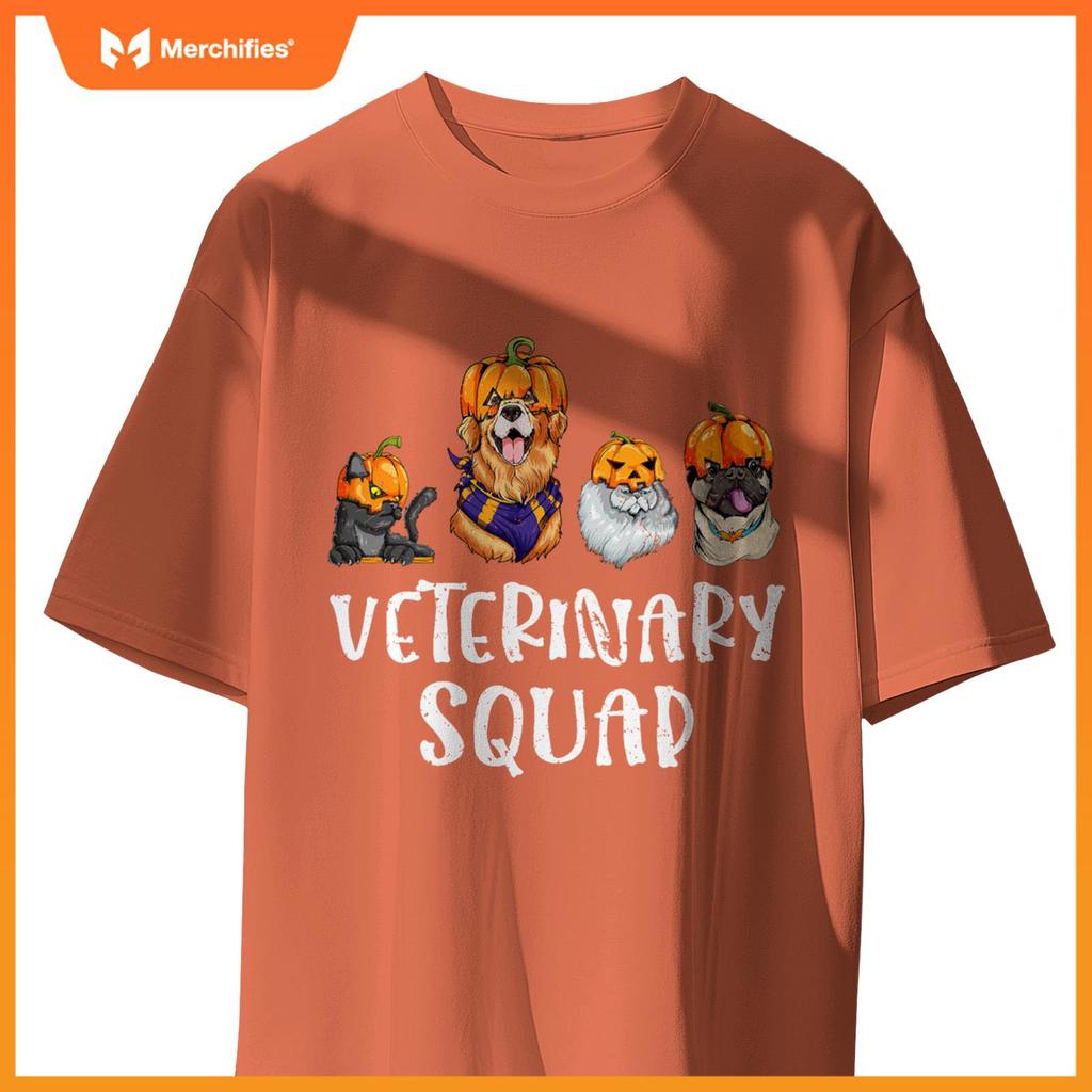 Pumpkin Cats and Dogs Fall Season Outfit Halloween Vet Squad T-Shirt