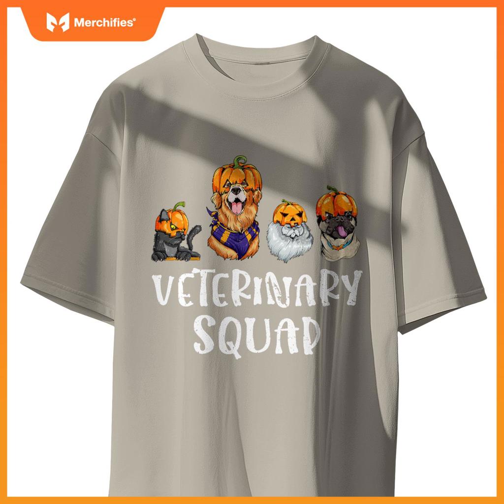 Pumpkin Cats and Dogs Fall Season Outfit Halloween Vet Squad T-Shirt