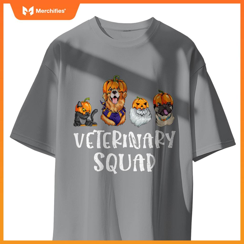 Pumpkin Cats and Dogs Fall Season Outfit Halloween Vet Squad T-Shirt