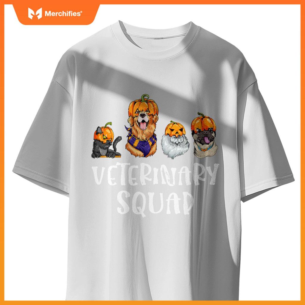 Pumpkin Cats and Dogs Fall Season Outfit Halloween Vet Squad T-Shirt