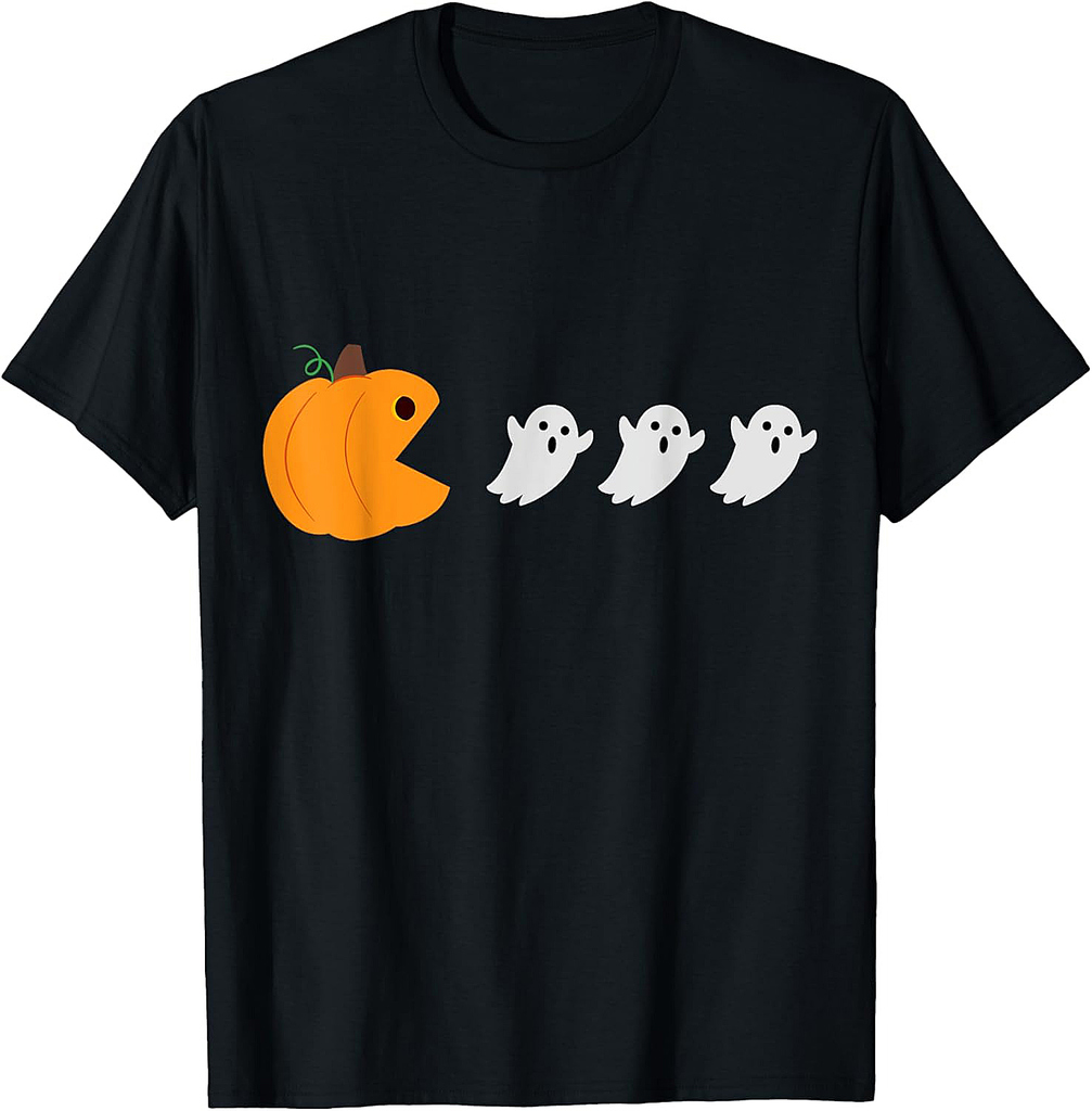 Pumpkin Ghost Retro Video Game Costume Funny Halloween Gifts T-Shirt