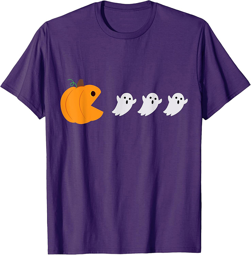 Pumpkin Ghost Retro Video Game Costume Funny Halloween Gifts T-Shirt