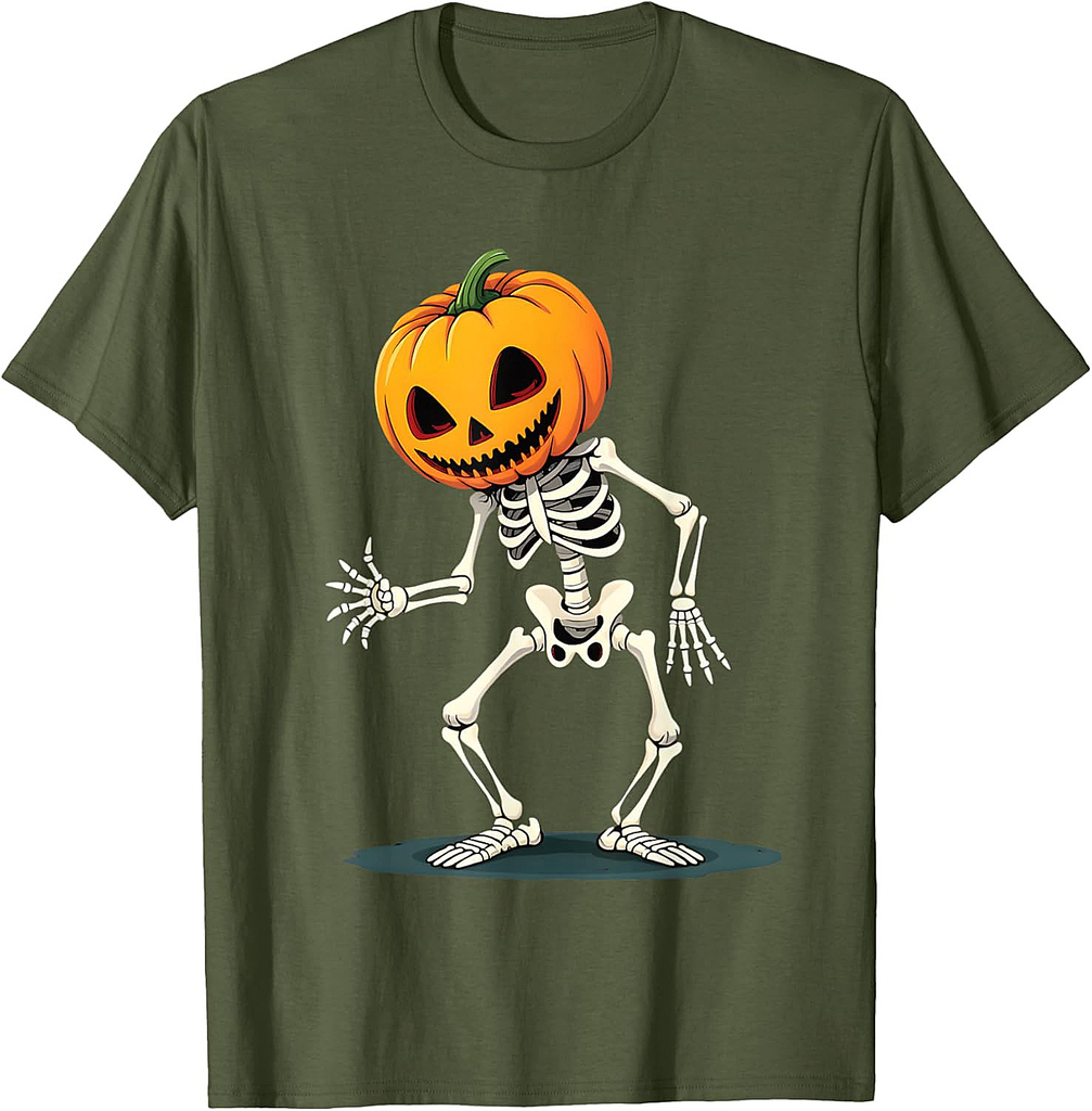 Pumpkin Head Skeleton Halloween Vibes T-Shirt