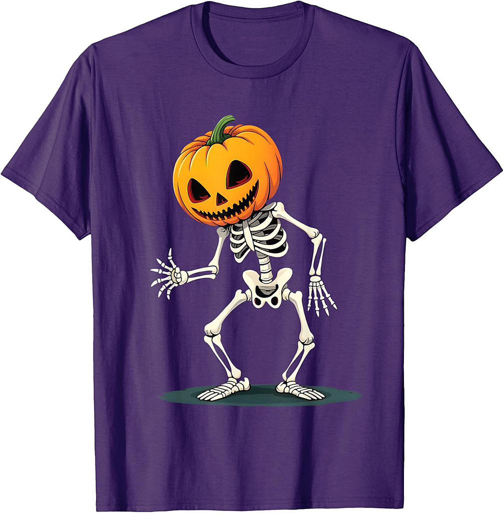 Pumpkin Head Skeleton Halloween Vibes T-Shirt