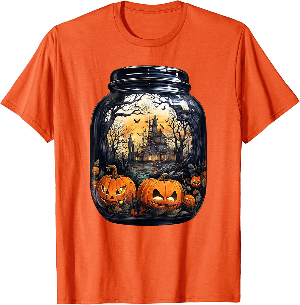 Halloween Pumpkin Shirt Women Costume Spooky Pumpkin Jar T-Shirt