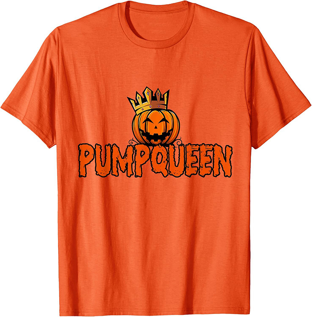 Pumpqueen Scary Pumpkin Face Couple Drinking Halloween T-Shirt