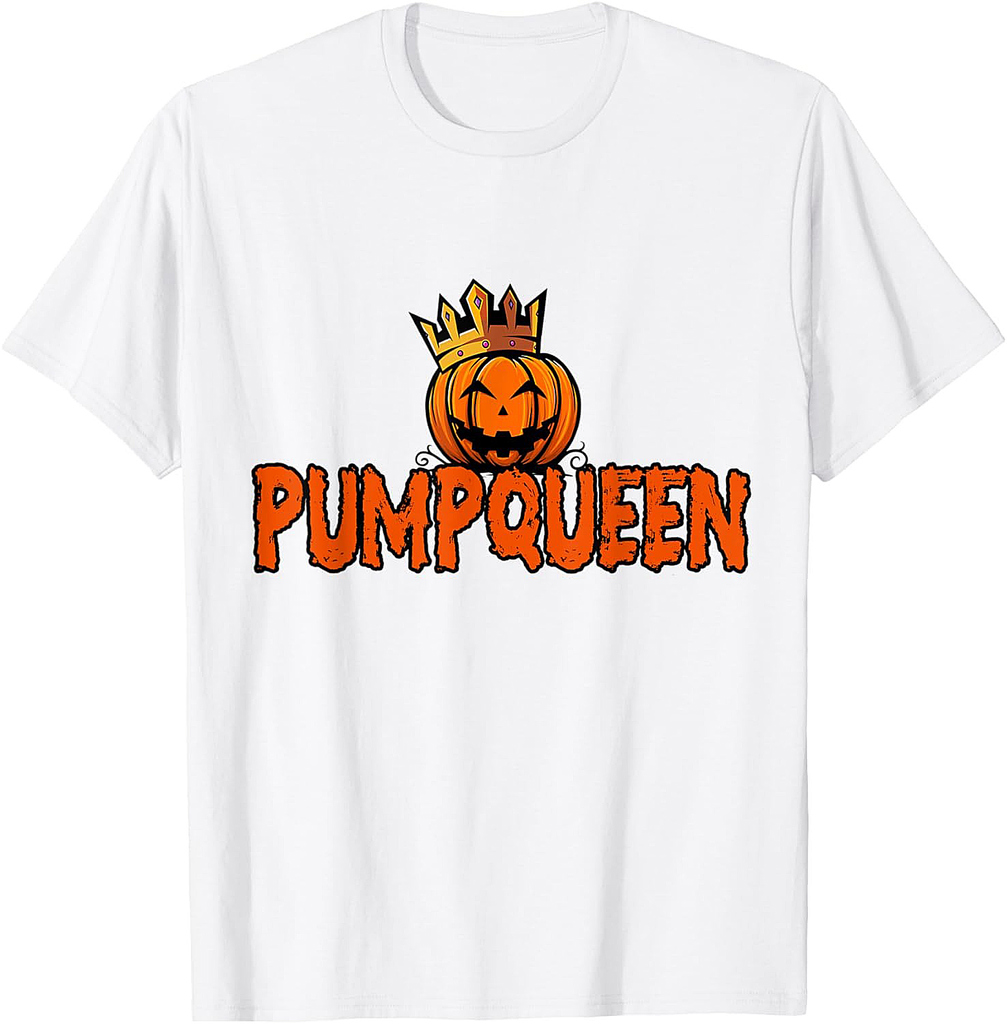 Pumpqueen Scary Pumpkin Face Couple Drinking Halloween T-Shirt