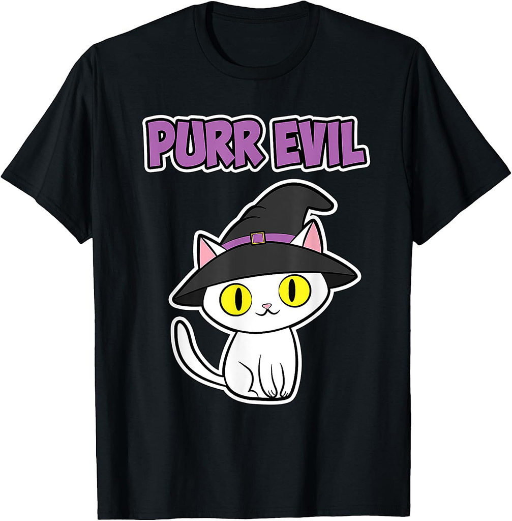 Purr Evil - White Cat for Cat Lover - Halloween T-Shirt for Men Women Kids