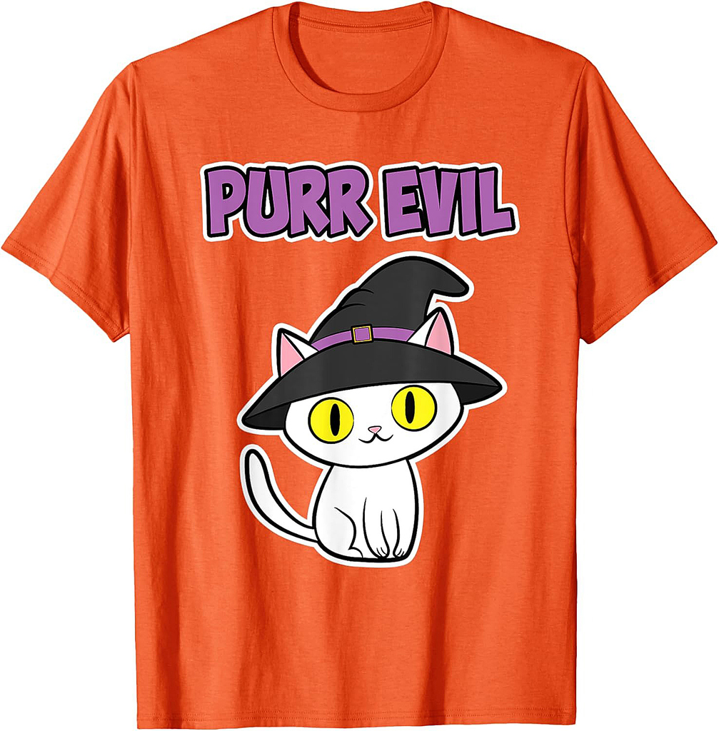 Purr Evil - White Cat for Cat Lover - Halloween T-Shirt for Men Women Kids