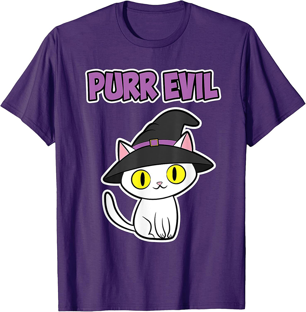 Purr Evil - White Cat for Cat Lover - Halloween T-Shirt for Men Women Kids