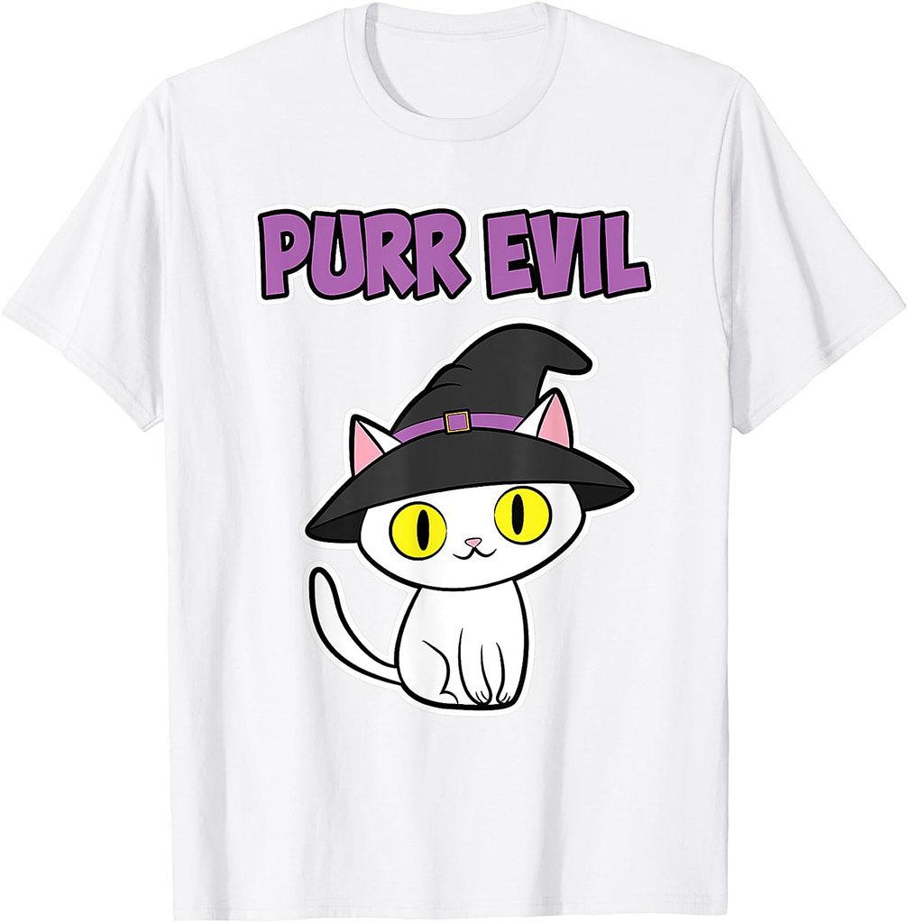 Purr Evil - White Cat for Cat Lover - Halloween T-Shirt for Men Women Kids