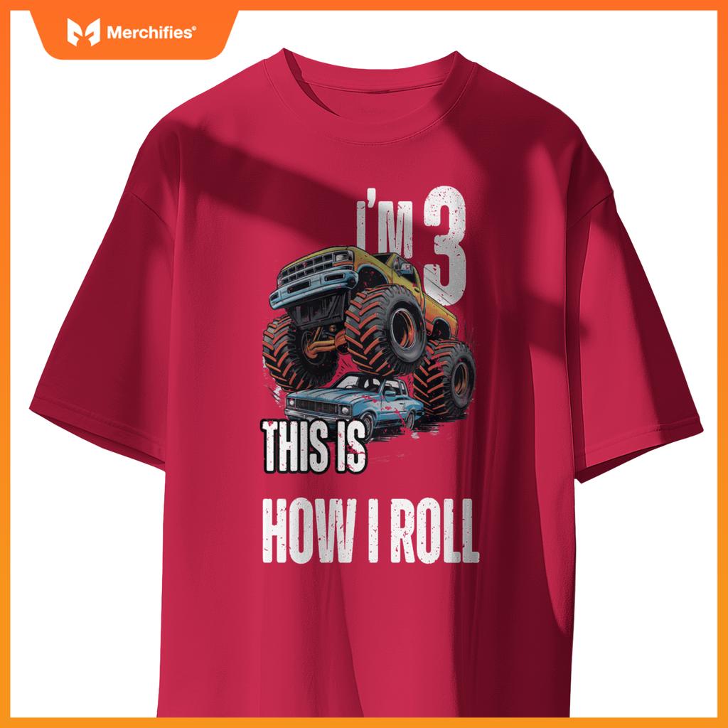 Monster Truck 3 Year Old Toddlers Boy 3rd Birthday Party Car T-Shirt