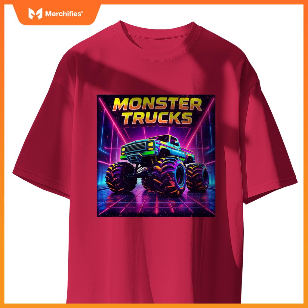 Monster Truck Birthday Party Retro Monster Trucks Boys Girls T-Shirt