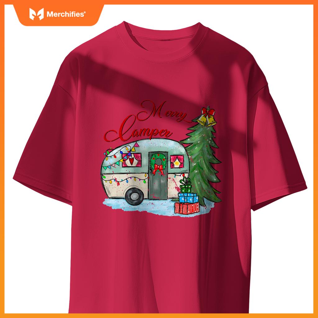 Merry Camper Christmas Santa Camper Camping Truck Xmas Tree T-Shirt