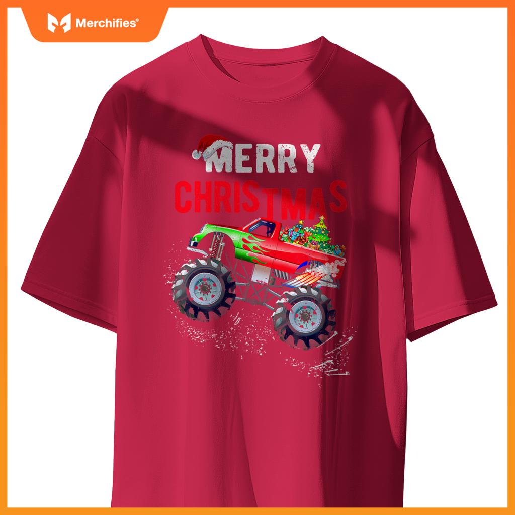 Merry Christmas Monster Truck Toddler Boys Xmas Kids T-Shirt
