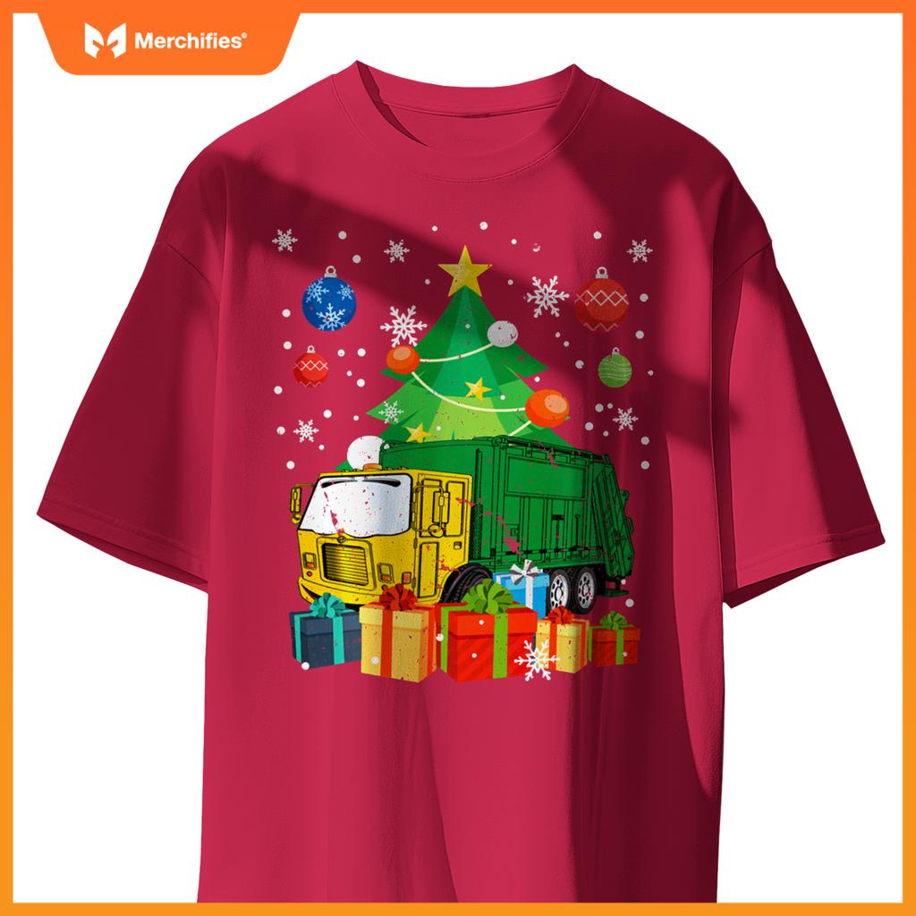 Garbage Truck Christmas Tree Lights Ornament Decor Xmas T-Shirt