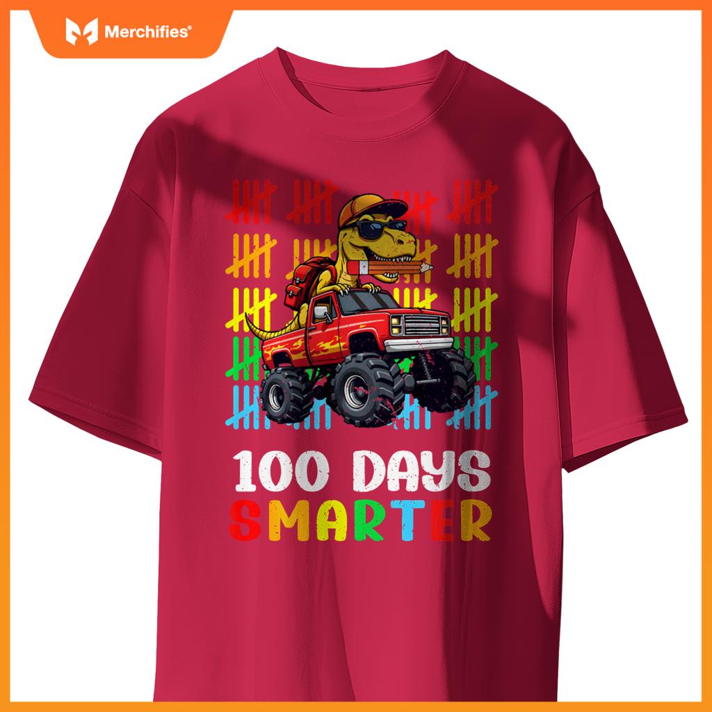 Monster Truck Dinosaur Boys 100 Days of School T-Rex Kids T-Shirt