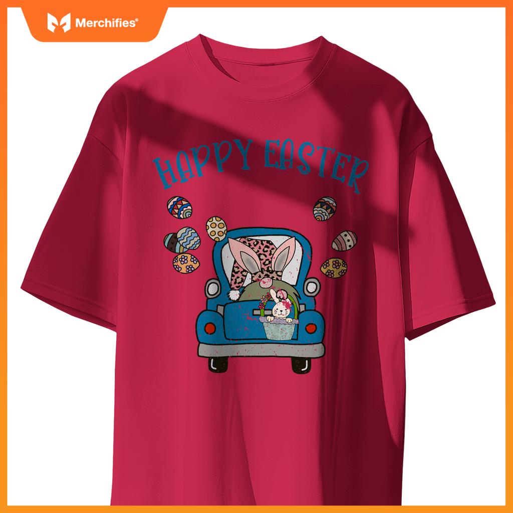 Happy Easter Gnome Bunny Rabbit In Truck Easter Egg Kids T-Shirt