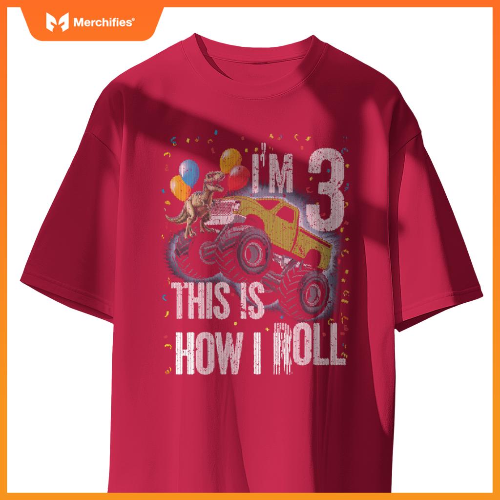 Monster Truck 3 Year Old Toddler 3rd Birthday Party Dinosaur T-Shirt