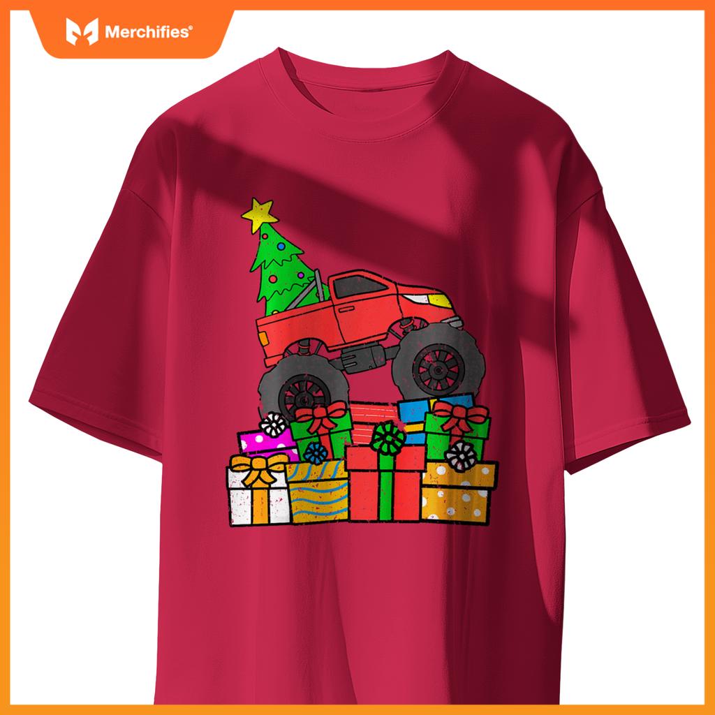 Kids Boys Monster Truck Christmas Toddler Kids T-Shirt