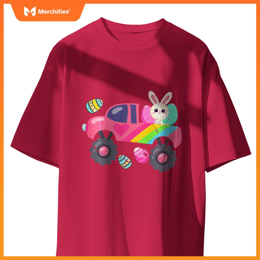 Kids Cute Bunny Rabbit Happy Easter Monster Truck Kids Egg Hunt T-Shirt