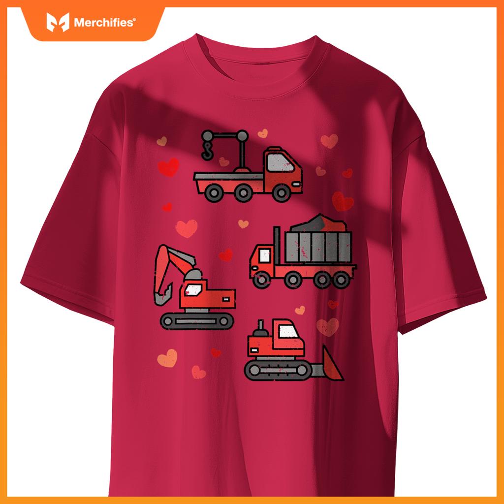 Kids Truck Excavator Klift Hearts Day Happy Valentines T-Shirt