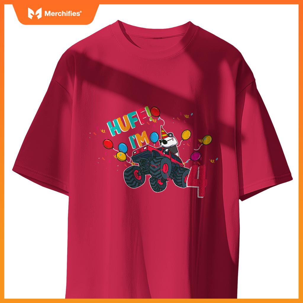 Huff Im 4 Monster Truck Driver Cute Panda Bear Animal Kids T-Shirt
