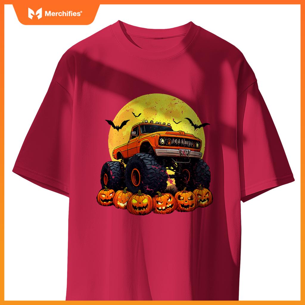 Monster Truck Ghost Pumpkin Toddler Costume Boys Halloween T-Shirt