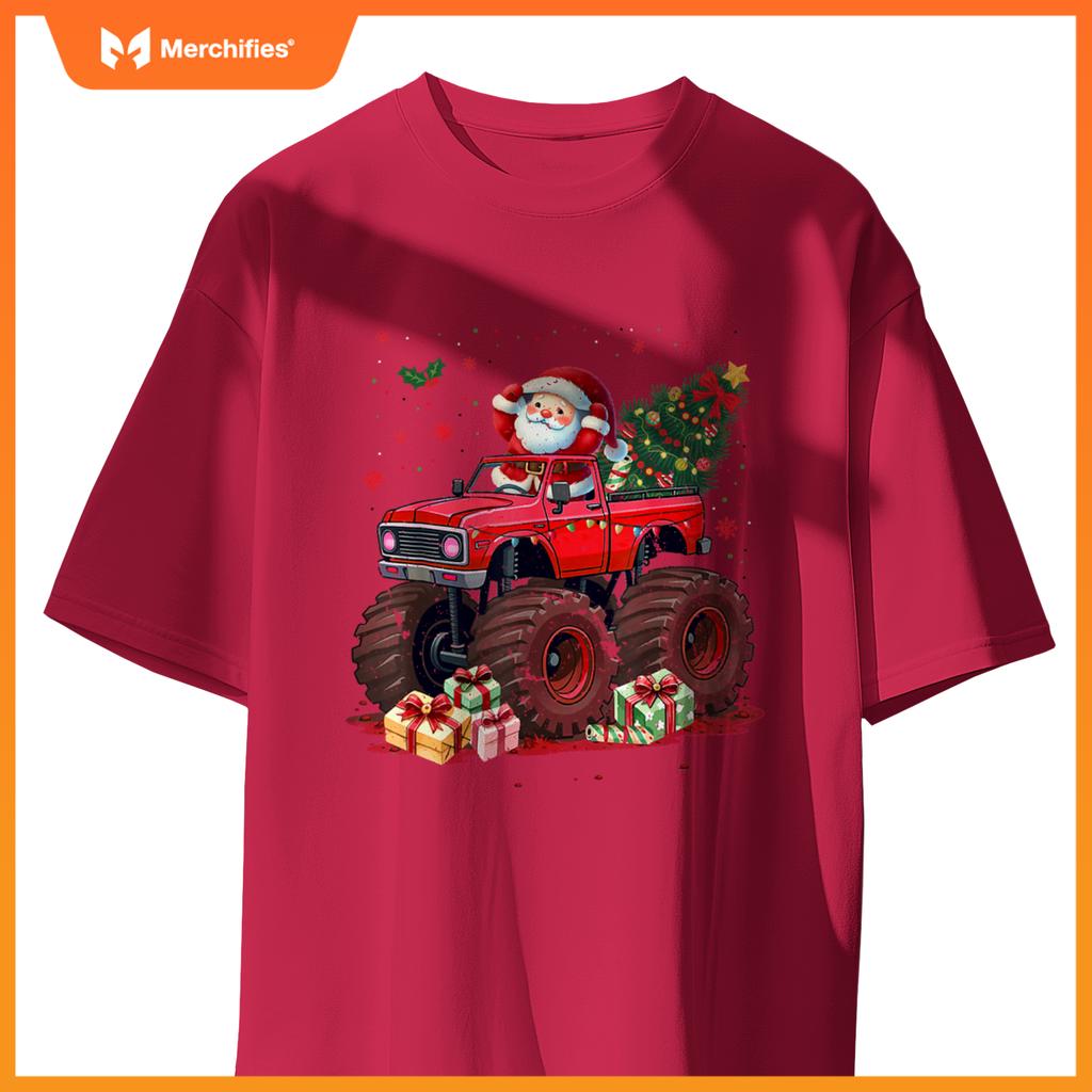 Kids Santa Monster Truck Christmas Tree Xmas Squad T-Shirt