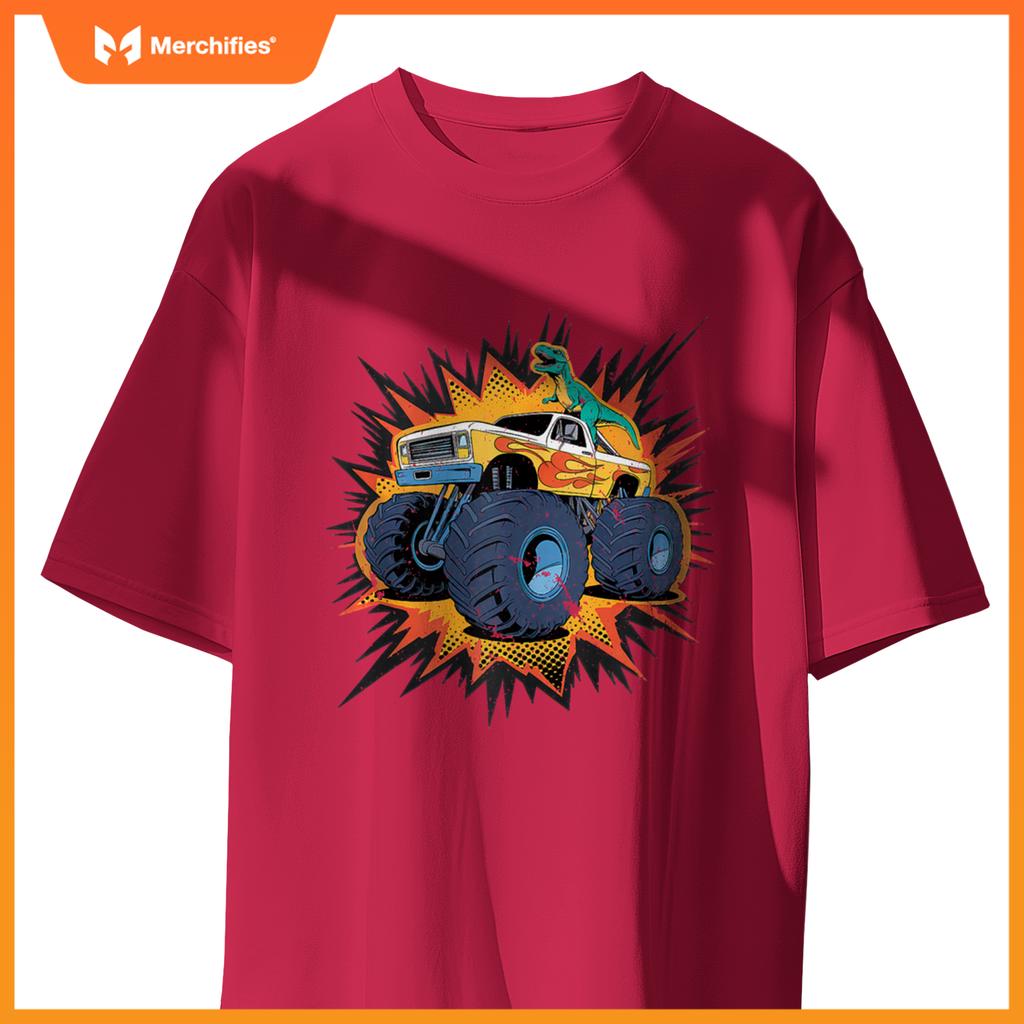 Monster Truck Boy Family Birthday Party Dino Dinosaur Trucks T-Shirt