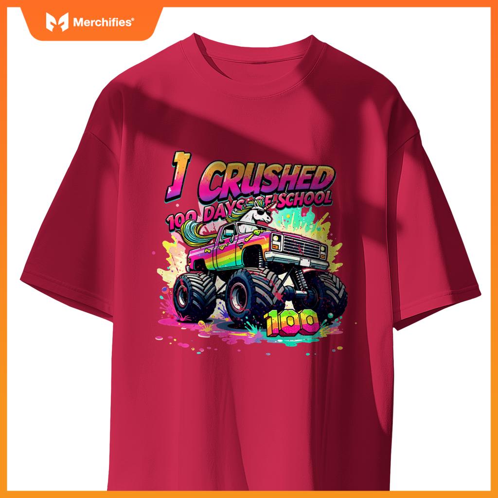 I Crushed 100 Days of School Monster Truck Unicorn Toddler T-Shirt