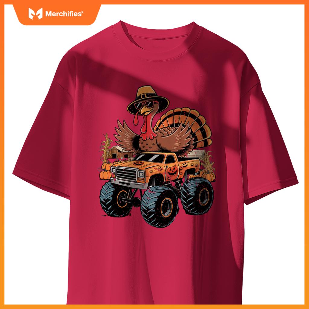 Funny Turkey Thanksgiving Truck Fall Turkey Kid Thanksgiving T-Shirt